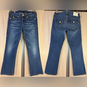 True Religion ‘Becky’ Bootcut Jeans ~ Blue Wash w/ Crystal Buttons ~ size 28